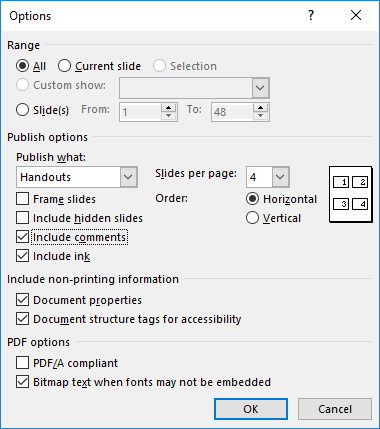 Options for presentations in PDF