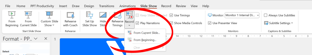 Record a PowerPoint slideshow to share via Teams or Zoom