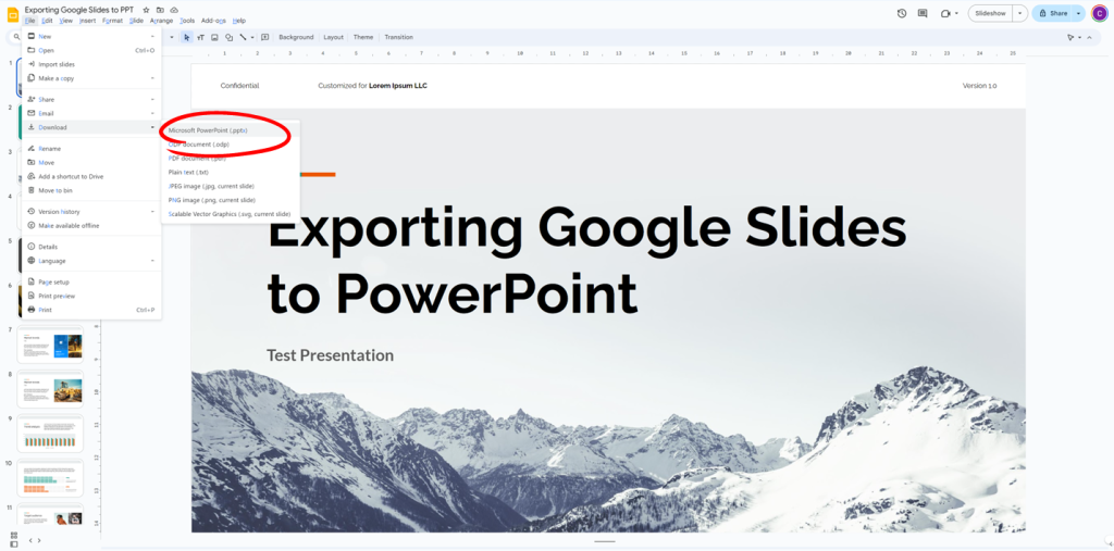 exporting google slides to powerpoint