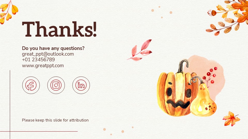 Free Watercolor Pumpkins Presentation Template 13