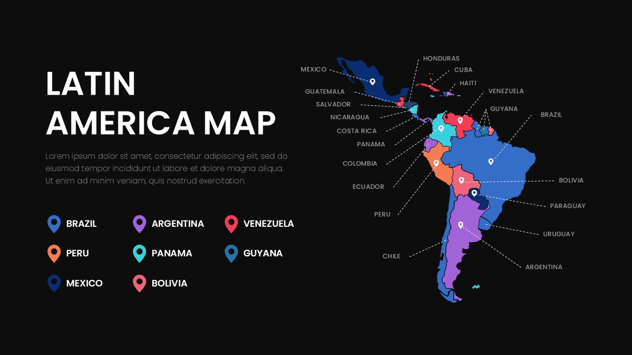 Latin America Map Powerpoint Template Black