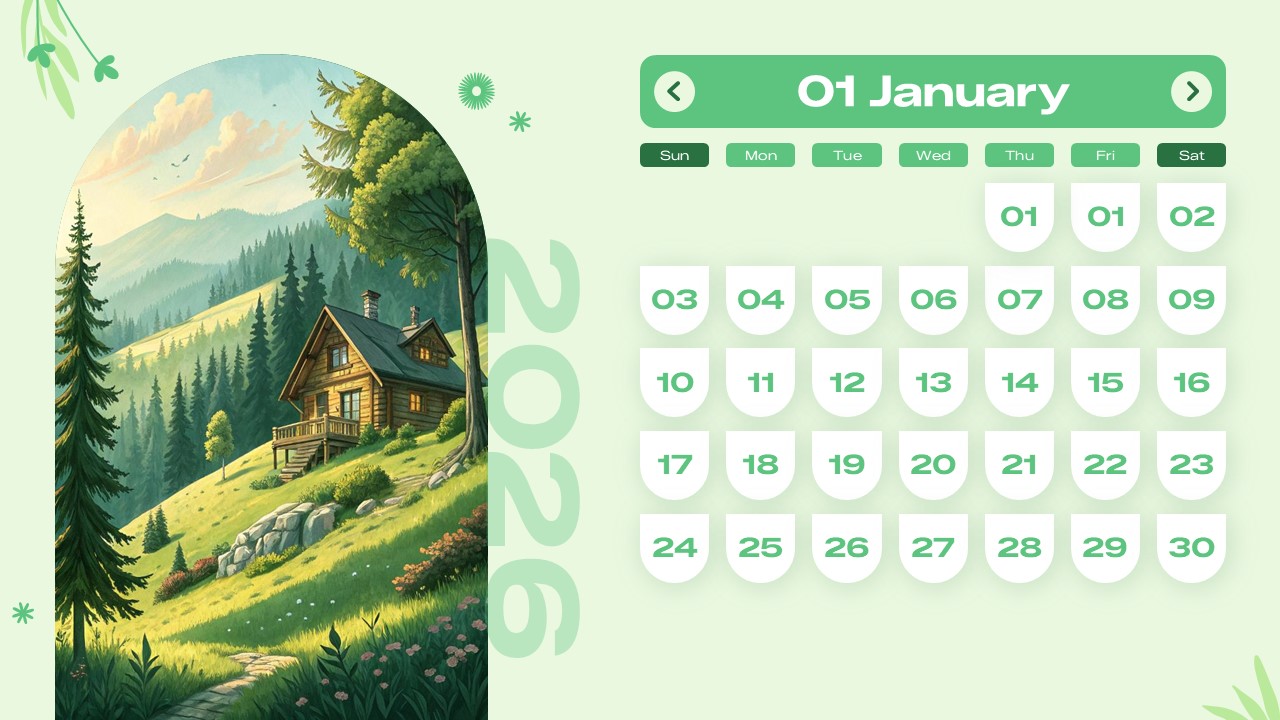 Free 2026 Calendar Powerpoint Template And Google Slides Theme 1