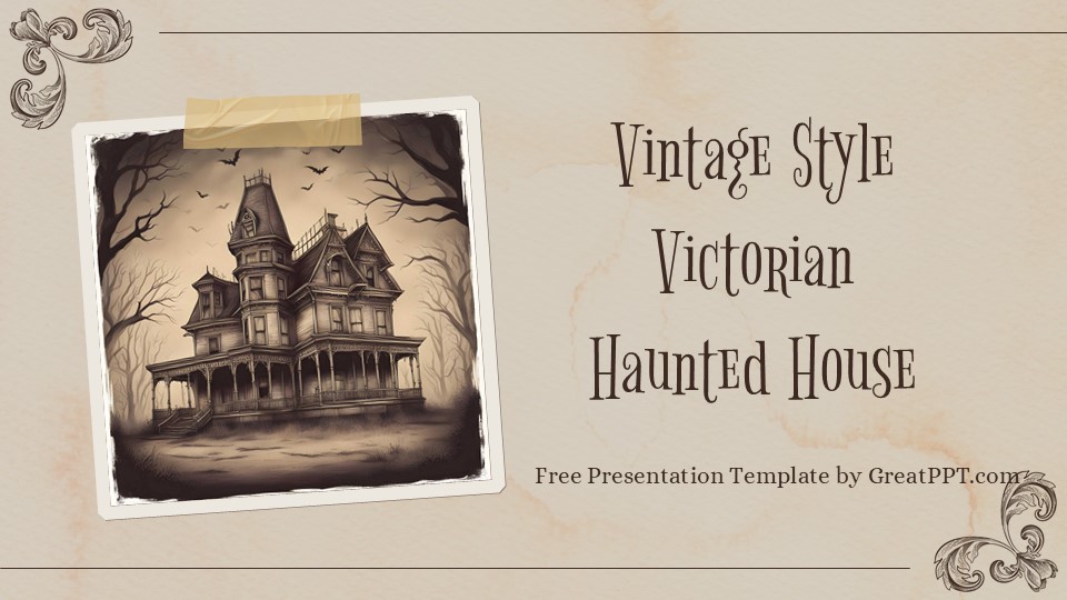 Free Vintage Style Victorian Haunted House Powerpoint Template 1