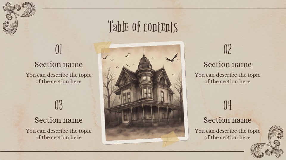 Free Vintage Style Victorian Haunted House Powerpoint Template 2