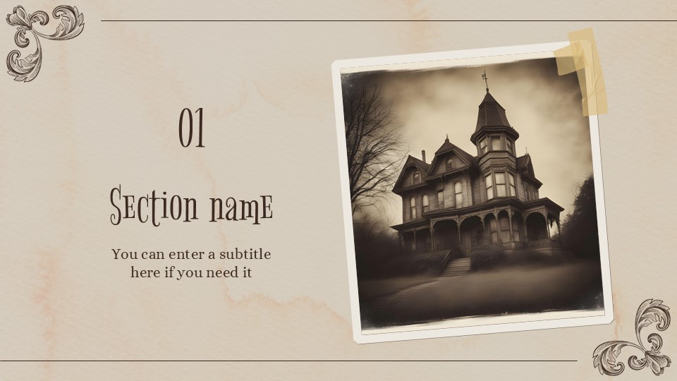 Free Vintage Style Victorian Haunted House Powerpoint Template 4