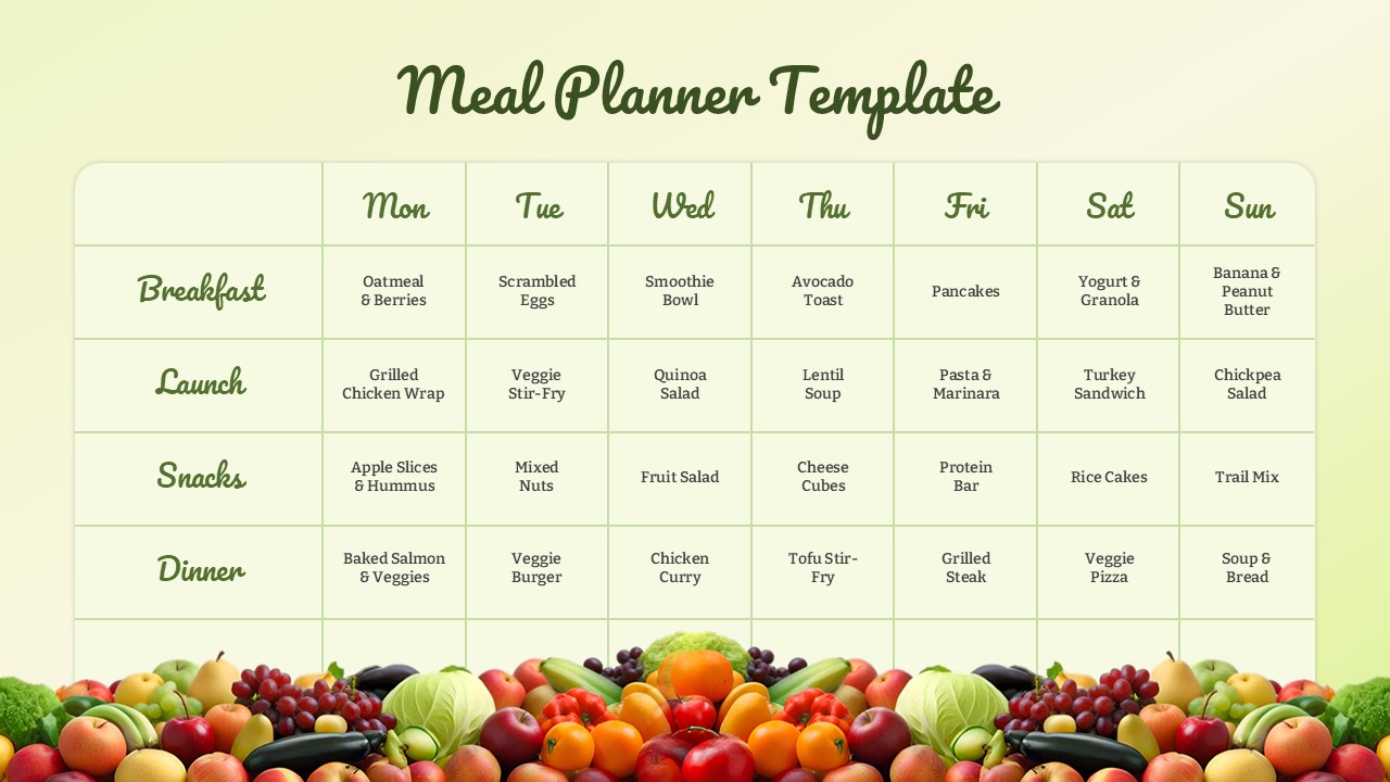 Free Weekly Meal Planner Template For Powerpoint And Google Slides 1