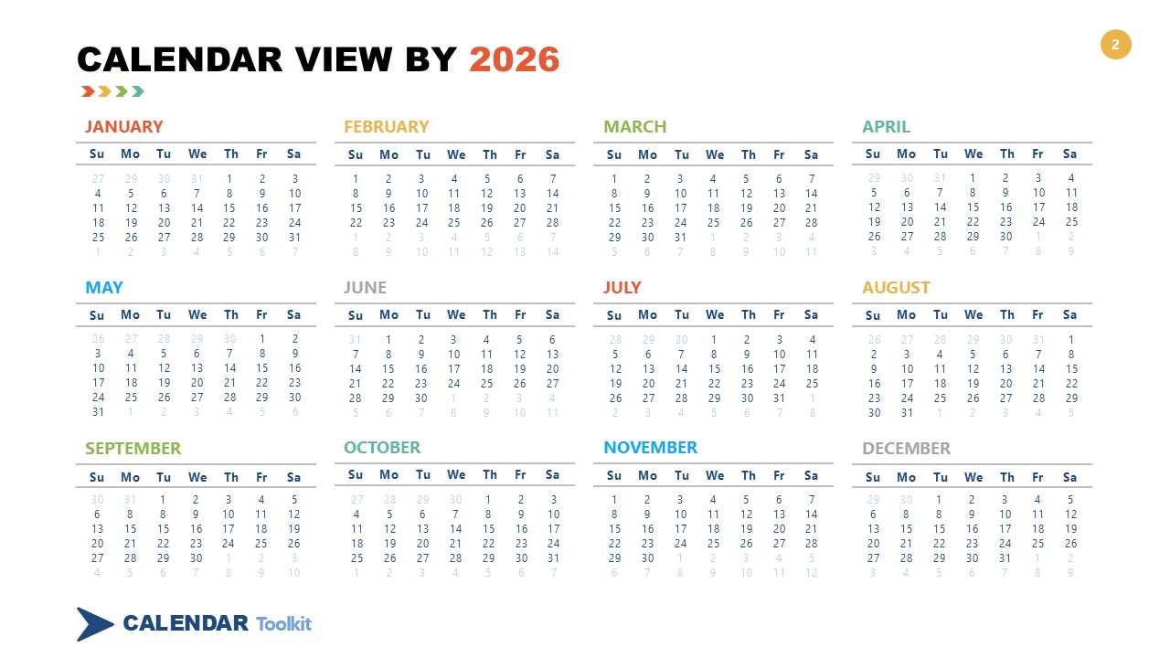 Free 2026 Calendar Powerpoint Template And Google Slides Theme 2