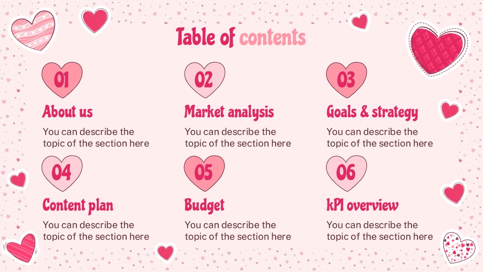 Free Lovely Hearts Pattern Marketing Plan Presentation Theme 2