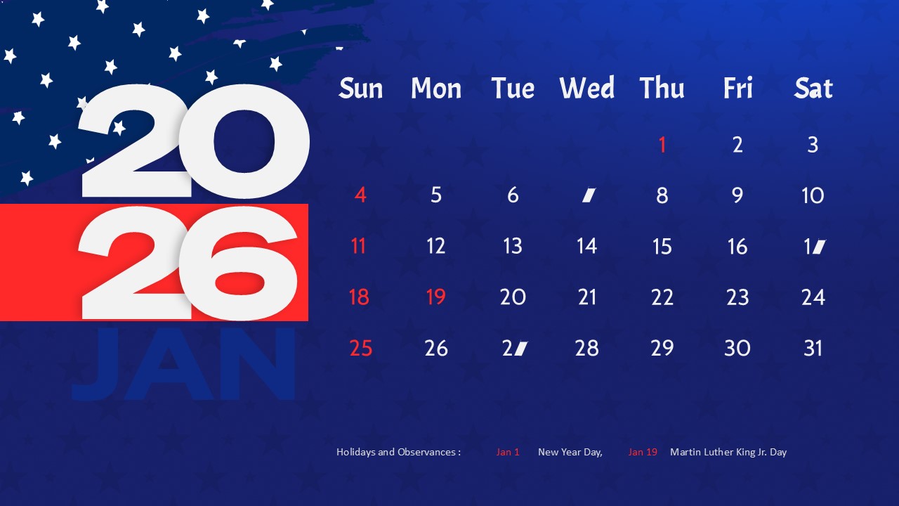 Us 2026 Holidays Calendar Powerpoint 1